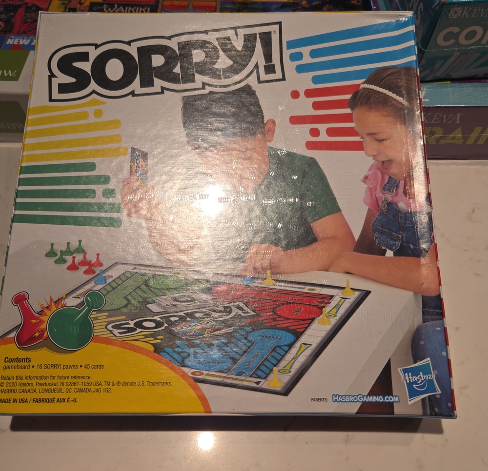 Hasbro Sorry! Board Game with Red Green Blue Pieces